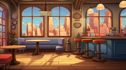 Wall Mural - empty 3D cartoon coffee shop background