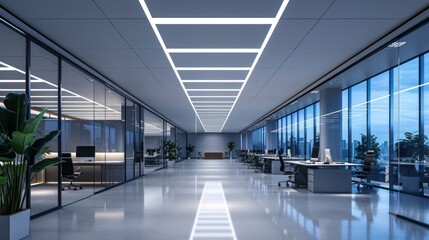Aufkleber - Well-lit office environment with rows of overhead LED bulbs, providing ample lighting for a focused and efficient workplace setting Generative AI