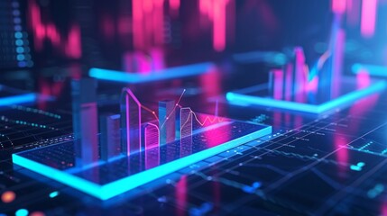 Business analysis and analytics online through the application on a laptop. Dashboard app with business analytics data, charts, investment, trade and finance management. 