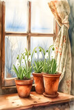 Fototapeta Tulipany - snowdrops on the window in spring