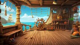 for kids pirate ship deck empty background 3D cartoon