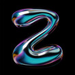 © Derter - 3D letter Z from the English alphabet in Y2K style. Balloon bubble shape in liquid metal with smooth, glossy, holographic rainbow surface. Isolated vector for retro-futuristic 2000s design