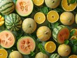 ripe melons top view fruit background