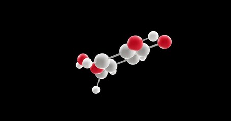 Wall Mural - Kojic acid molecule, rotating 3D model of chelation agent, looped video on a black background