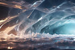 Futuristische Eishöhle digitale leuchtende Wellen und Netzwerk