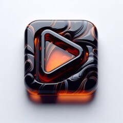 Wall Mural - Play button made of Obsidian blend with orange glass. AI generated illustration