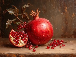 Wall Mural - ripe pomegranates with grains