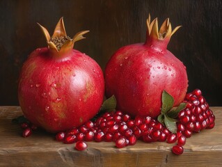 Wall Mural - ripe pomegranates with grains
