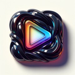 Wall Mural - Play button made of Obsidian blend with rainbow colored glass. AI generated illustration