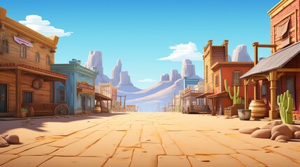 American western town, empty background, 3D cartoon