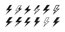 Flash Lightning Bolt Icon Set. Electric Power Symbol. Power Energy Signs Isolated On White Background. Vector EPS 10