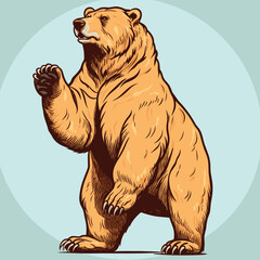 Poster - Cartoon Standing Angry Grizzly bear Roaring Logo Vector Illustration