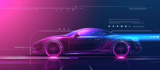 Wall Mural - Sport car fast speed with digital infographic on neon glowing modern style. AI generated image