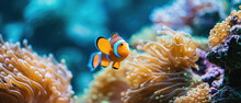 Wallpaper Of A Clown Fish Coral Reef / Macro Underwater Scene, View Of Coral Fish, Underwater Diving