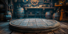 Pirate Ship Interior With Wooden Podium.