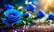 bouquet of blue roses on the table. Selective focus.