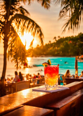 Wall Mural - various cocktails on the bar overlooking the sea. Selective focus.