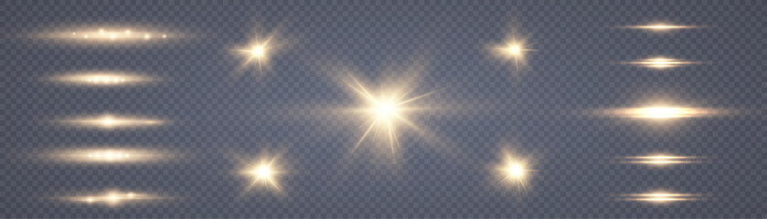 Leinwandbilder - Glowing light explodes, light flash golden color. Beam of the shining sun. Special glare light effect. Bright flash.	