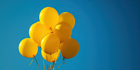 Cheerful Yellow Balloons: Bunch of Helium Balloons Floating Against a Clear Blue Sky