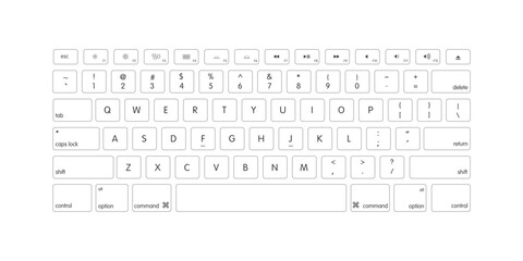 Keyboard laptop and computer isolated, blank modern key button icon. Vector