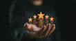 © Nirusmee - Customer Experience Concept, Best Excellent Services Rating for Satisfaction present by Hand of Client Showing excellent rating Five Star..