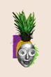 Collage 3d image of pinup pop retro sketch of ananas pineapple girl face spa salon procedure weird freak bizarre unusual fantasy billboard