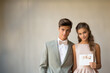 © Distinctive Images - Elegant Teenage Couple Posing for Prom Night Photo, Open Empty Copy Space for Text within a Poster, Invitation or Announcement, Fill in the blank, Horizontal Landscape