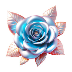 Sticker - pink and blue metallic rose flower with leaf without background, pastel color decorative floral element 