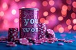 Leinwandbild Motiv You won text on a poker box on the table with chips in winner casino theme