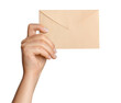 © MM - A woman's hand holds an envelope. On a blank background