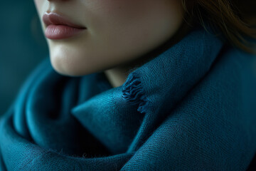 Wall Mural - close up to a blue scarf on a woman