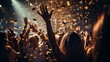 © Tahir - A cheerful group of people rejoices at the roof open-air nightclub and throws confetti. People are drinking, dancing and having a good time at the party