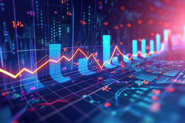 Wall Mural - 3d chart and trend graph arrow Data analyze financial and stock market concept. 