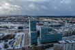 Aerial winter view of snowy Vilnius city center, down town, Šnipiškės district, Lithuania