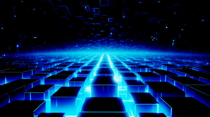 abstract 3d background, modern futuristic concept technology wallpaper, cyber tech, blue glowing cubes, digital data blocks, business presentation backdrop