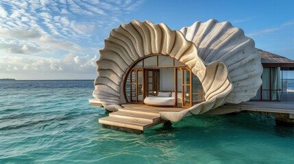 Wall Mural - Luxurious Seashell-Shaped Villa Resort in the Breathtaking Maldives