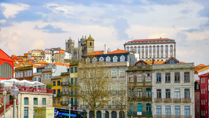 Wall Mural - Cityscape in the square by the Palacio da Bolsa in Porto, Portugal