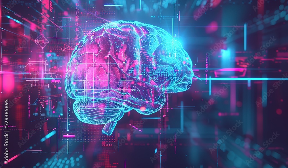 Illuminated neural pathways: a vibrant image of the human brain against ...
