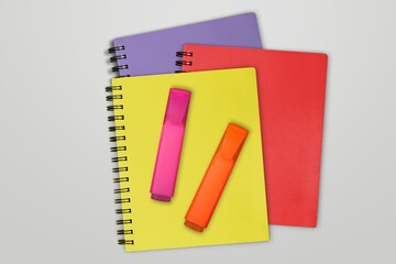 Canvas Print - Notebook, pen, colored pencil on light background