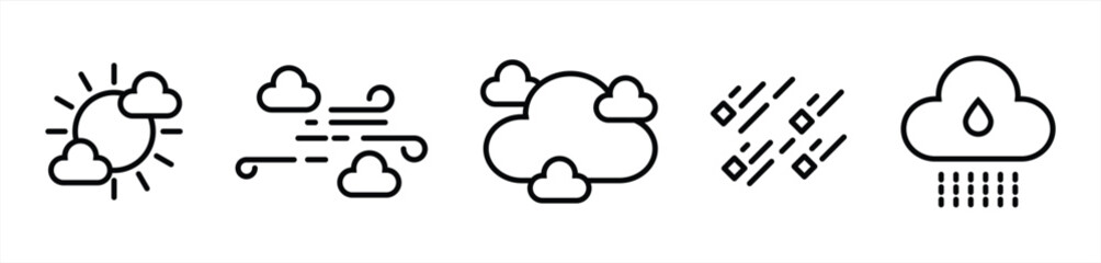 weather lineal icon set, sunny, windy, cloudy, hailstorms, rain icon vector illustration.