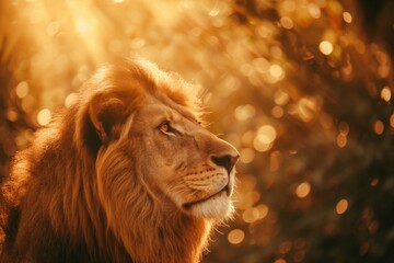 Wall Mural - the lion is standing with a golden backdrop