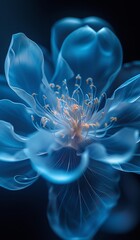Fototapete - Fluid Elegance flower in Blue: A Glass Sculpture Capturing the Serene Movement of Waves, Reflecting Light and Creating a Dance of Shadows and Gloss, Generative AI