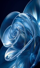 Poster - Fluid Elegance flower in Blue: A Glass Sculpture Capturing the Serene Movement of Waves, Reflecting Light and Creating a Dance of Shadows and Gloss