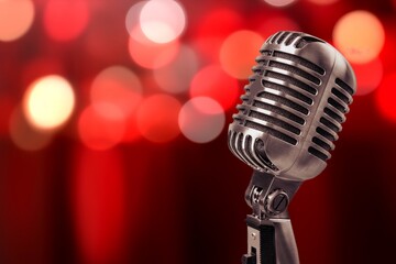 Sticker - Metal microphone on bar blurred background