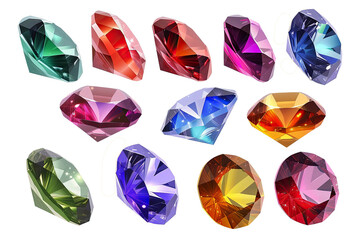 Wall Mural - A badge with a crystal or diamond, sapphire and amethyst, a treasure of rubies and emeralds, a royal gemstone. A magic crystal. Isolated set