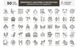 Democracy, elections and politics line icon set: 50 editable stroke vector icons for civic engagement. Ideal for the busy election year of 2024 and beyond. Go vote!