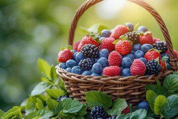 Wall Mural - Basket full of fresh berries 