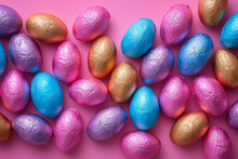Colourful Background Of Chocolate Easter Eggs Collection Wrapped In Folio, Easter Concept Made With AI