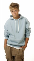 Poster - Stock image of a teenage boy in casual attire against a white background Generative AI
