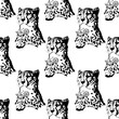 Vector seamless pattern: cheetah drinking coctail. Black and white design with animals. Monochrome design for textile, fabric, wallpaper, wrapping paper.